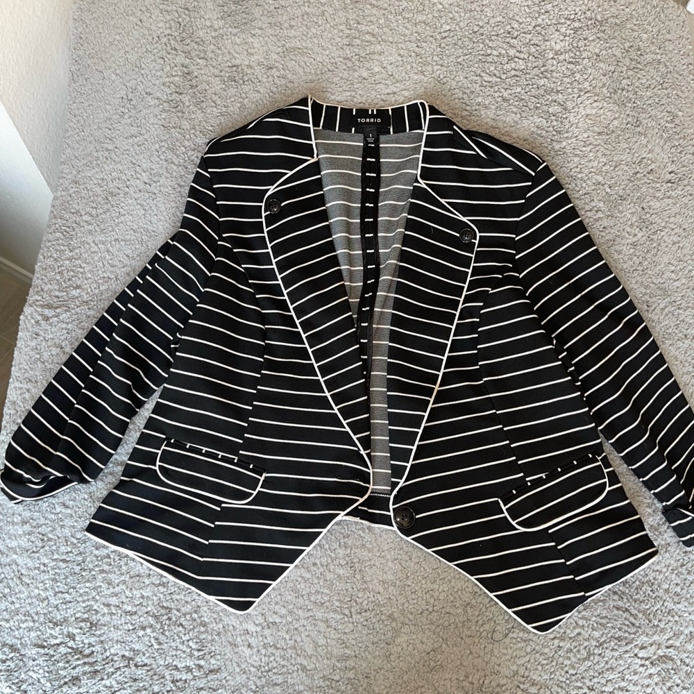 Torrid Black and White Striped Blazer